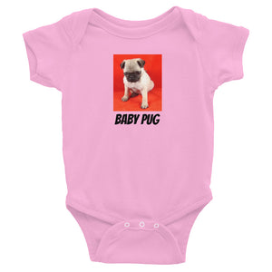 Infant Baby Pug With Red Background Onesie Bodysuit
