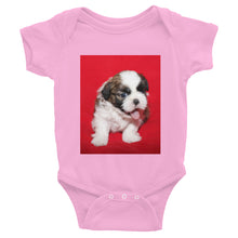Load image into Gallery viewer, Infant Shih Tzu With Red Background Onesie Bodysuit