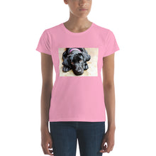 Load image into Gallery viewer, Women&#39;s short sleeve Black Labrador with Pink Collar Tshirt