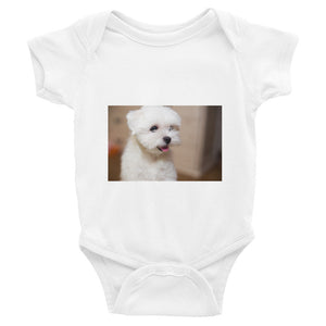 Infant White Puppy Poodle Onesie Bodysuit