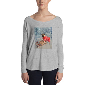 Ladies' Holiday Pug Winter Wonderland Long Sleeve Tshirt