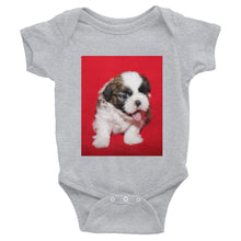 Load image into Gallery viewer, Infant Shih Tzu With Red Background Onesie Bodysuit