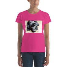 Load image into Gallery viewer, Women&#39;s short sleeve Black Labrador with Pink Collar Tshirt