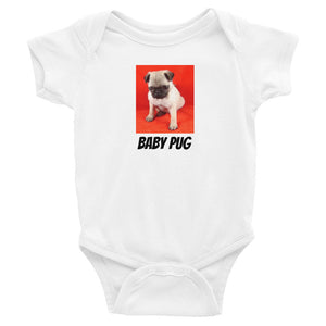 Infant Baby Pug With Red Background Onesie Bodysuit